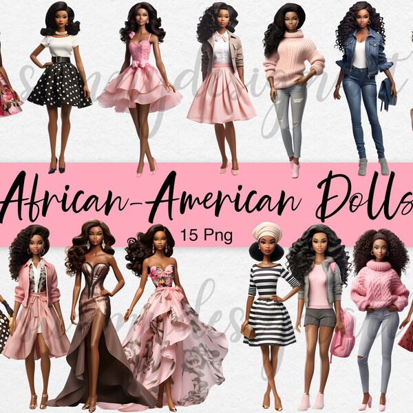 African American Dolls Clipart, Black Dolls Clipart, Black Girl Clipart, Fashion Girl Clipart, Barb, Doll PNG, Toy Clipart, Commercial Use