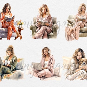 Lounge Wear Fashion Clipart: Cozy Lady Boss Graphics (PDF Link) image 3