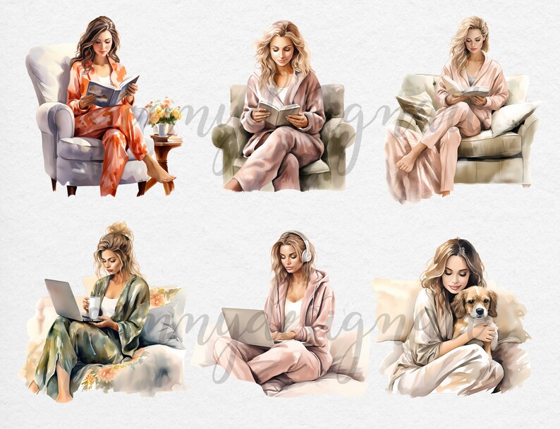 Lounge Wear Fashion Clipart: Cozy Lady Boss Graphics (PDF Link) image 3