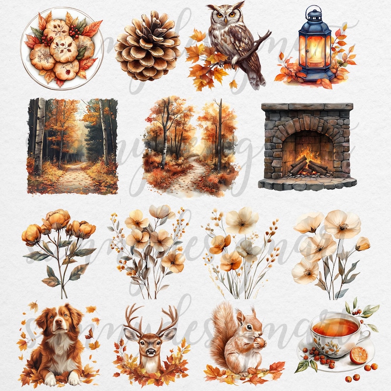 Cozy Fall Clipart Bundle: Watercolor Autumn Digital Stickers - Etsy