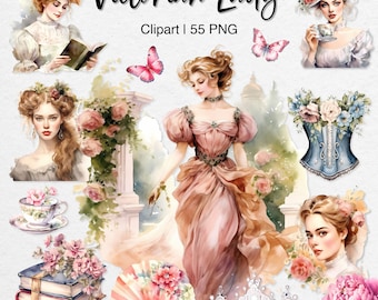Victorian Lady Clipart: 55 PNG Bundle, Regency Era Images (Digital Download)