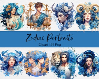 Watercolor Zodiac Sign Clipart, Astrology PNG, Horoscope Clip Art, Celestial Clipart, Astrological goddess, Zodiac Sign PNG, Commercial Use
