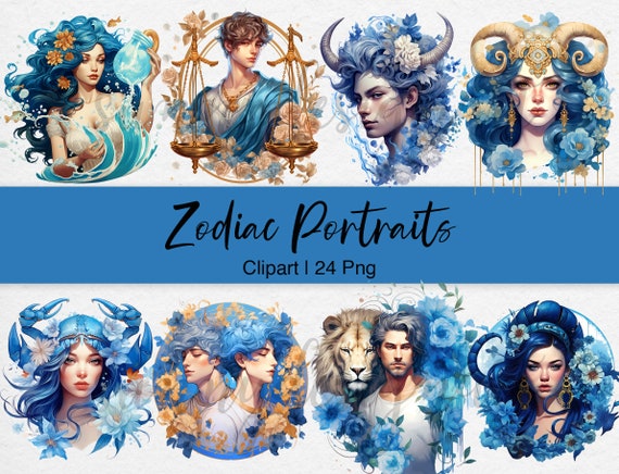 Watercolor Zodiac Sign Clipart, Astrology PNG, Horoscope Clip Art, Celestial Clipart, Astrological goddess, Zodiac Sign PNG, Commercial Use