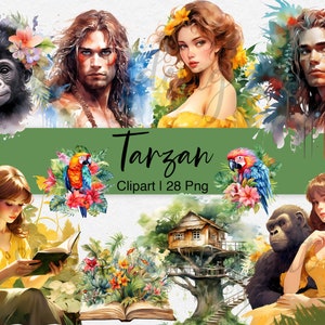 Tarzan Inspired Clipart: Watercolor Jungle Animals (PNG, Commercial Use)