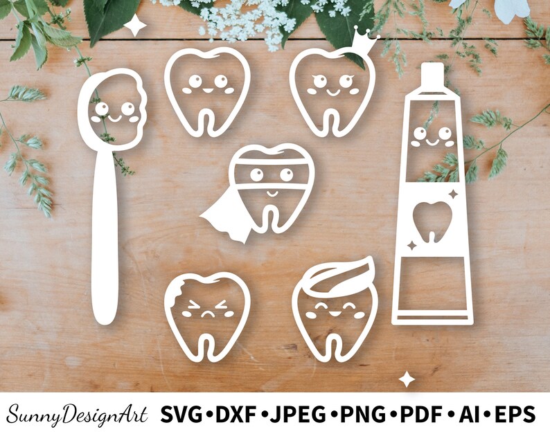 Kawaii Dental Vector Art: Teeth, Toothpaste & Brush (SVG, PNG, AI) - Etsy
