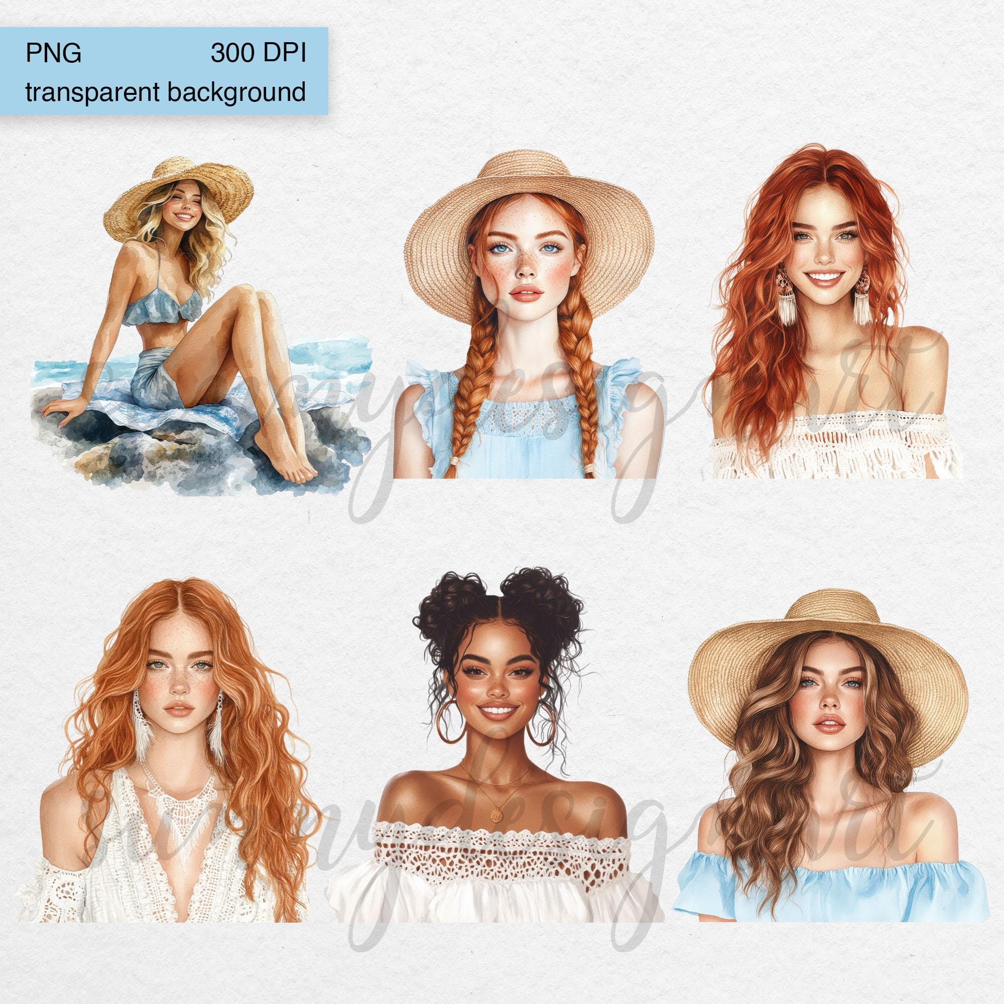 Ocean Boho Clipart Bundle: Watercolor Summer Beach Girls, Coastal ...