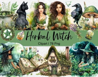 Watercolor Herbal Witch Clipart: 78 PNG Images (Digital Download)