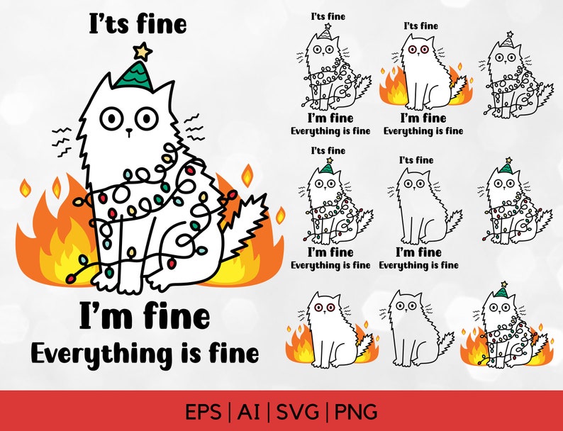 "It's Fine I'm Fine" Cat & Dice DND Brooch Pin - Gift For Dungeon Masters & Cat Lovers