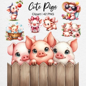 Pig Clipart 42 PNG, Lechón lindo acuarela, Clip Art de animales de granja, Sublimación, Scrapbooking, Fabricación de tarjetas DIY, Descarga digital, Comercial