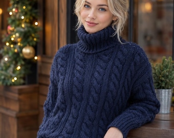 Cable Knit  sweater Turtleneck Sweater Wool pullover Women's clothing black sweater women clothing