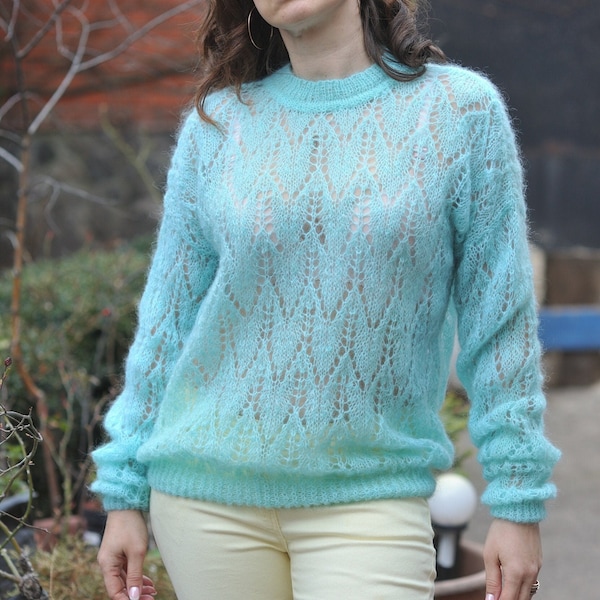 Mohair Women's sweater Mint colour Mohair Pullover kid Mohair Sweater
