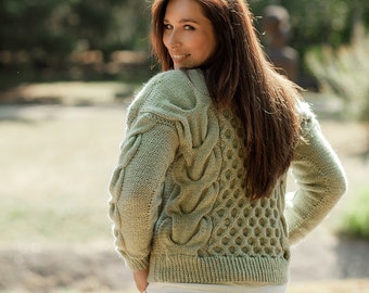 Angora Cable knit sweater  CableKnit sweater  Chunky handknit sweater turtleneck sweater