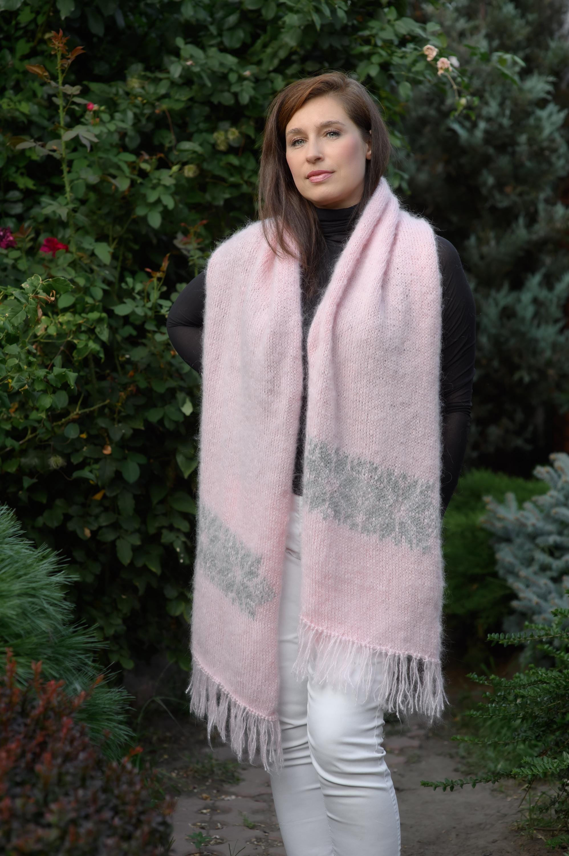 Mohair Scarf Pink Long Wool Oversize Womens Scarf Warm Scarf