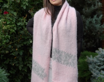 Pink Mohair Scarf, Fluffy Scarf, Oversized Muffler, Long Women