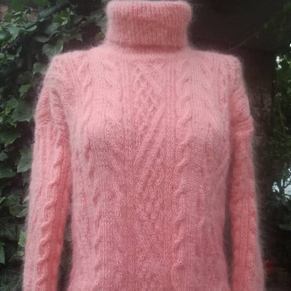 Mohair Sweater Mohair Pullover Knitted Women's Turtleneck