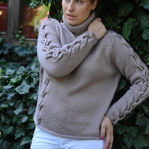 Cable Knit Wool women sweater HandKnit sweater Turtleneck sweater Women clothing