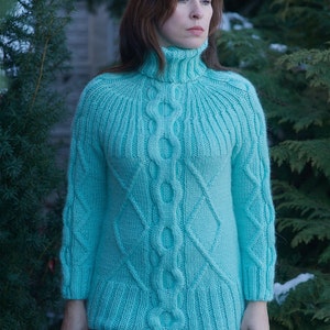Women's wool sweater Green Knit Wool Alpaca Fashion Warm Soft Casual Sweater image 1