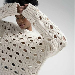 Alpaca sweater Baby alpaca sweater with holes Alpaca Pullover White sweater