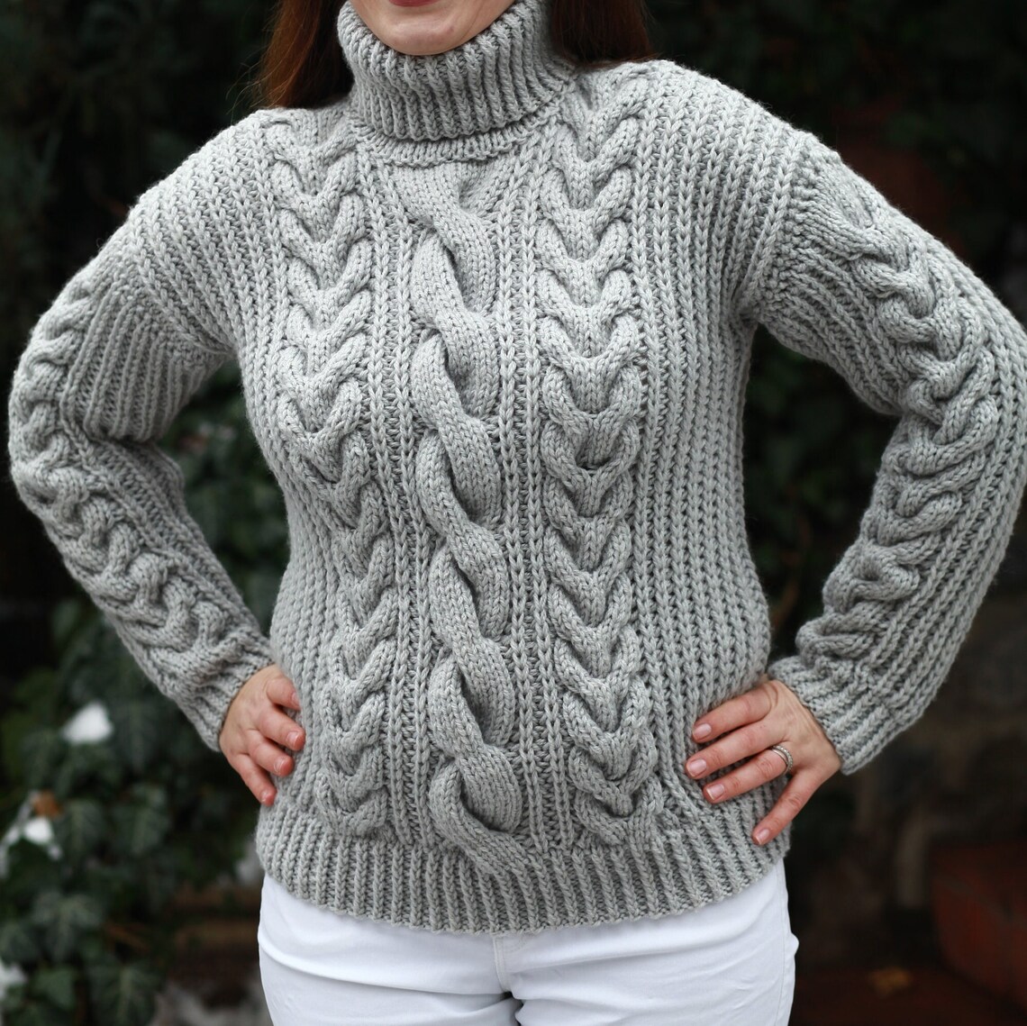 Chunky Ribbed Cable Knit Turtleneck Sweater