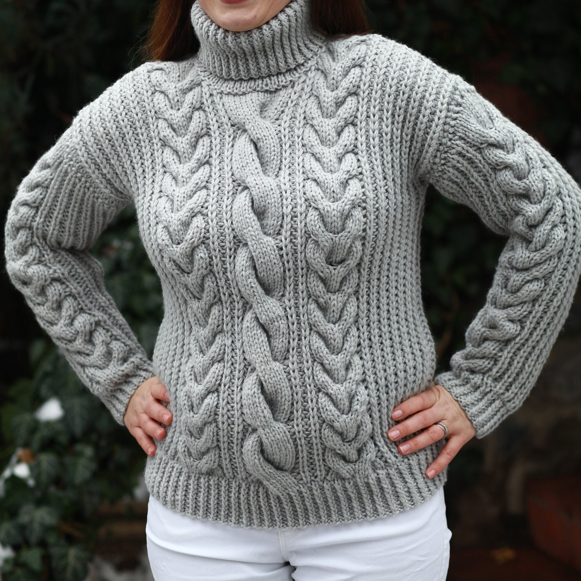 Cable Knit Sweater Chunky Knit Turtleneck Sweater Wool Sweater