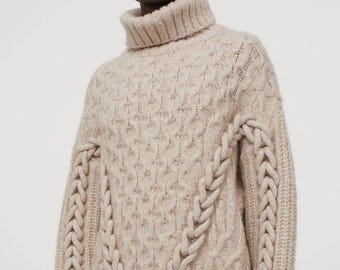 Cable knit sweater Wool pullover Turtleneck Sweater womens sweater clothes