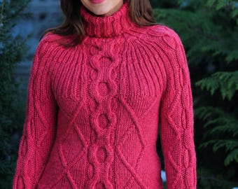 Wollen kabeltrui, coltrui, damestrui, alpaca