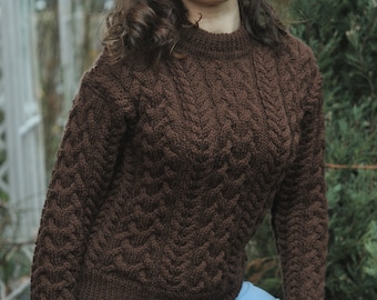 Women's wool sweater Cable Knit sweater turtleneck sweater Brown sweater Merino sweater Women's pullover