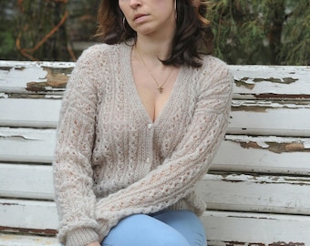 Alpaca woman cardigan Handknit woman alpaca sweater Beige  Merinoce cardigan Bridal alpaca cardigan