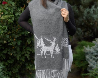 Mohair scarf Handknitted Wool Scarf: Gray Oversized Long Scarf wrap wool winter scarf
