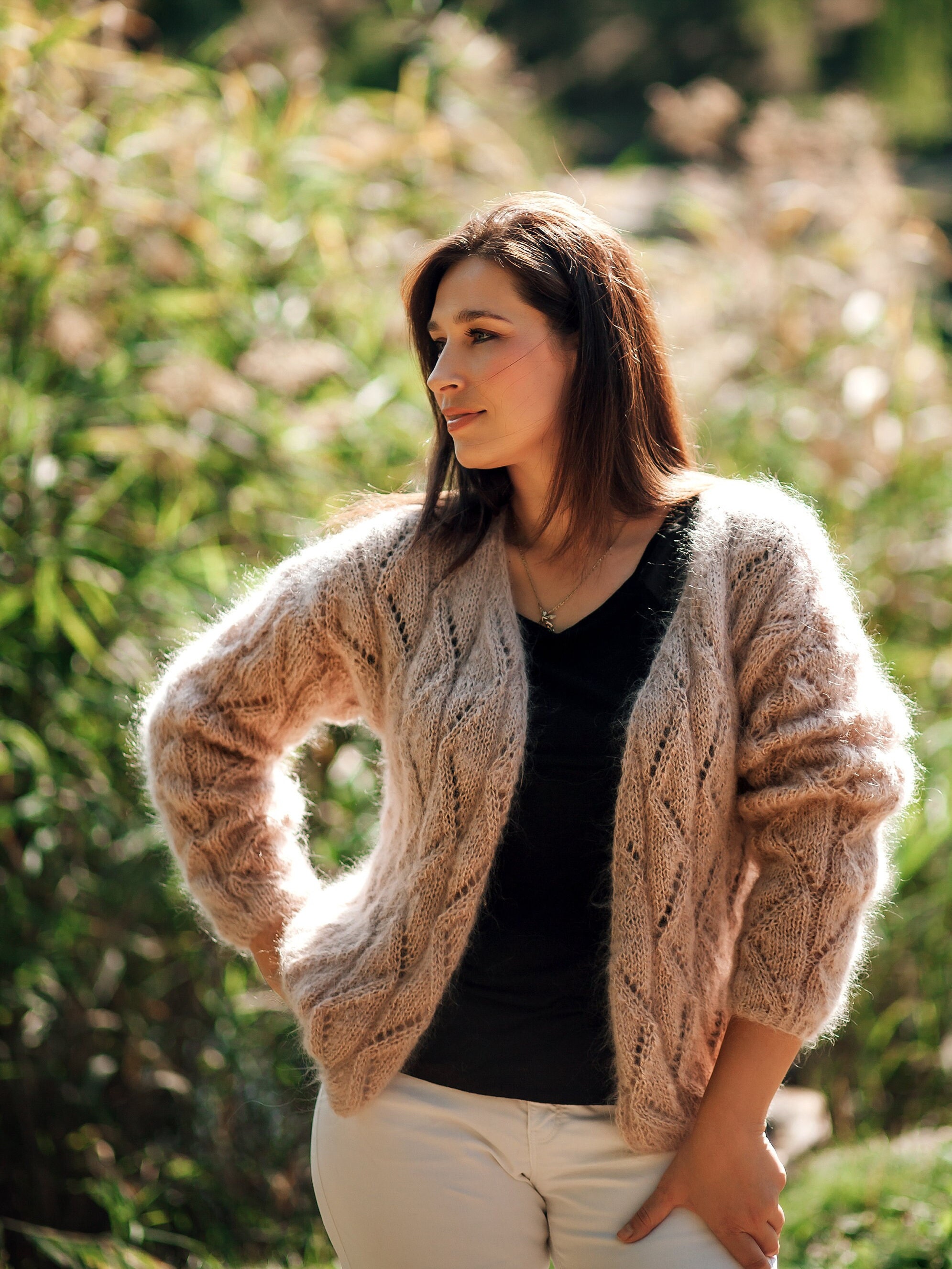 Ladies black fluffy cardigan deals