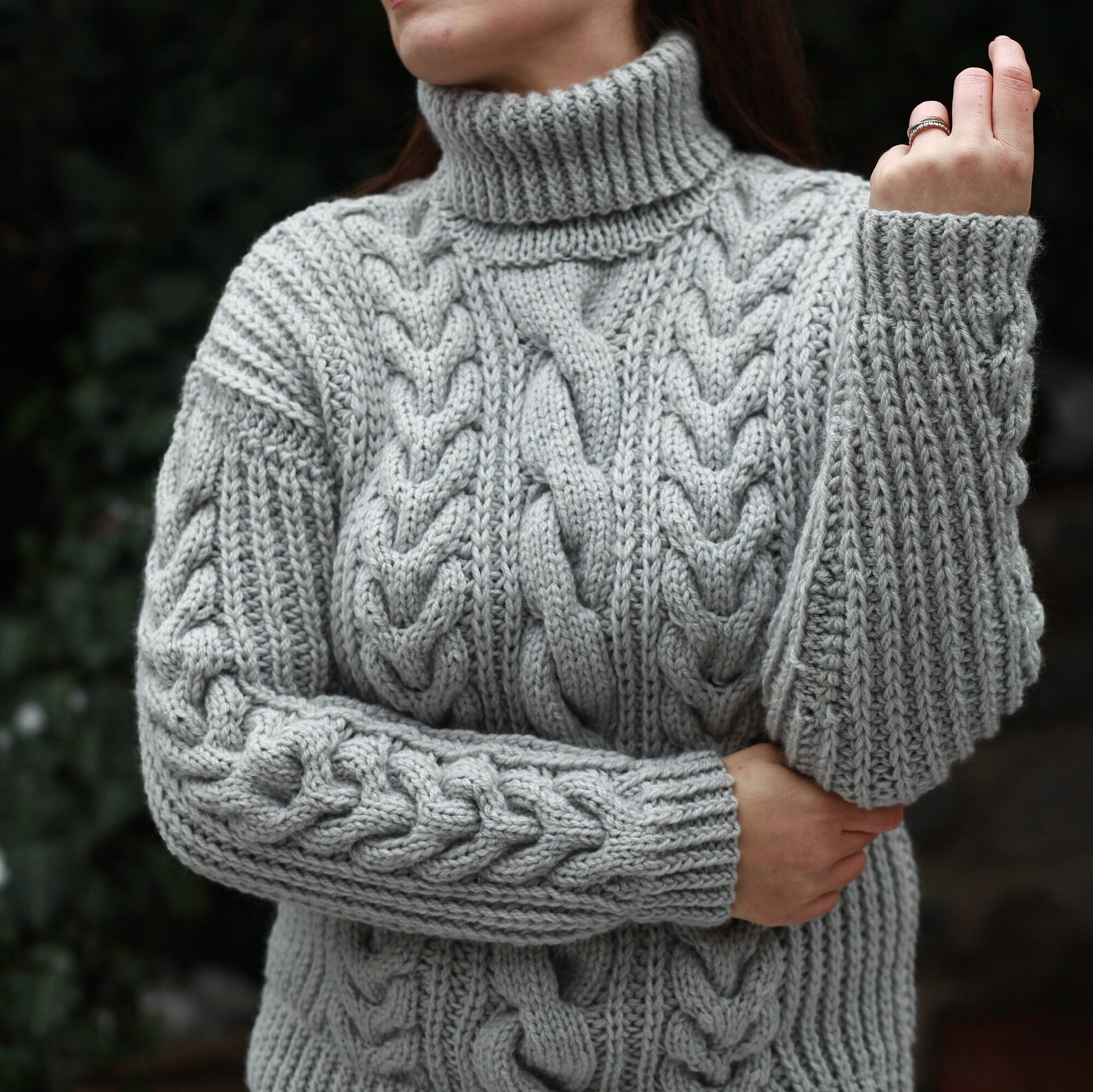Wool Blend Large Lapel Cable Knit Sweater