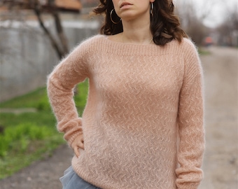 Mohair Sweater Mohair Pullover Women's sweater wool sweater Kid mohair sweater Beige sweater