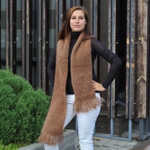 Bufanda de mohair marrón de gran tamaño larga Bufanda de lana tejida a mano bufanda de invierno