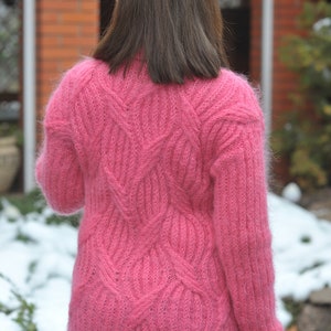 Mohair Women's sweater pink turtleneck hand knit Sweater image 4