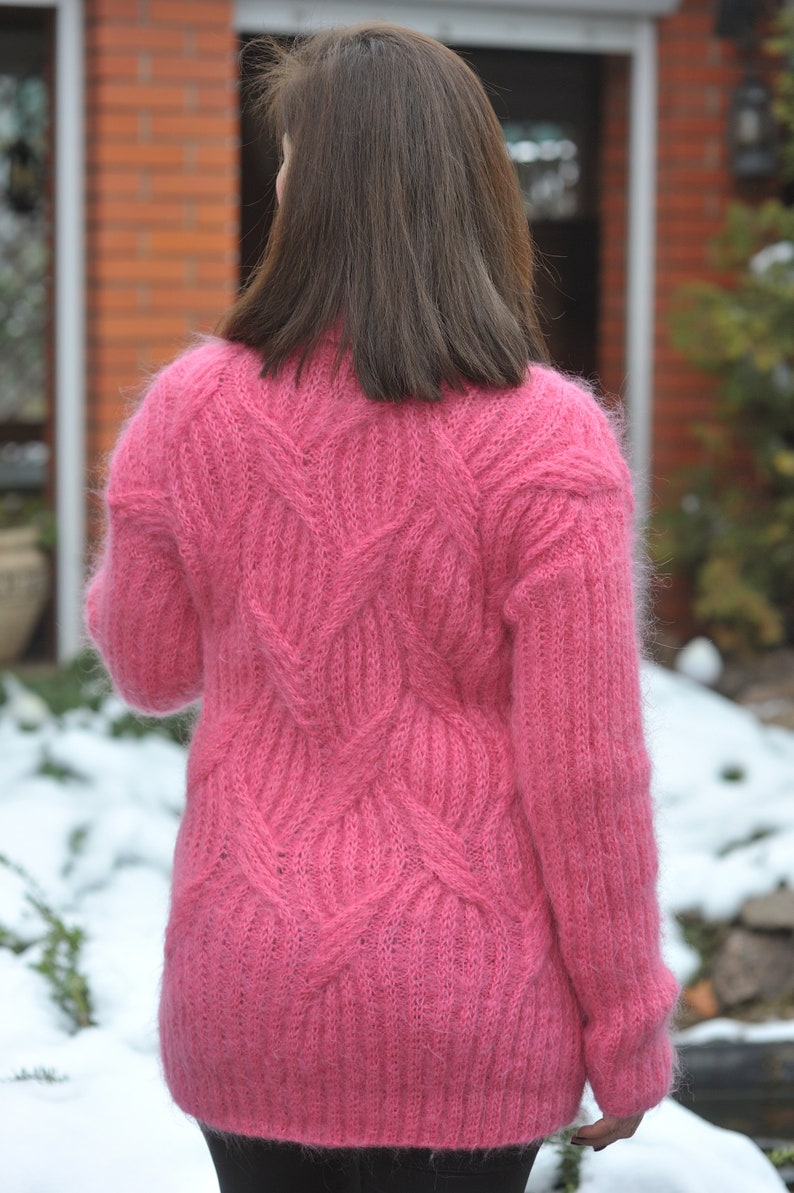 Mohair Women's sweater pink turtleneck hand knit Sweater image 4