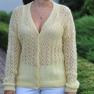 Alpaca cardigan merino woman cardigan  Women yellow pullover. Alpaca women cardigan Handknit woman  cardigan