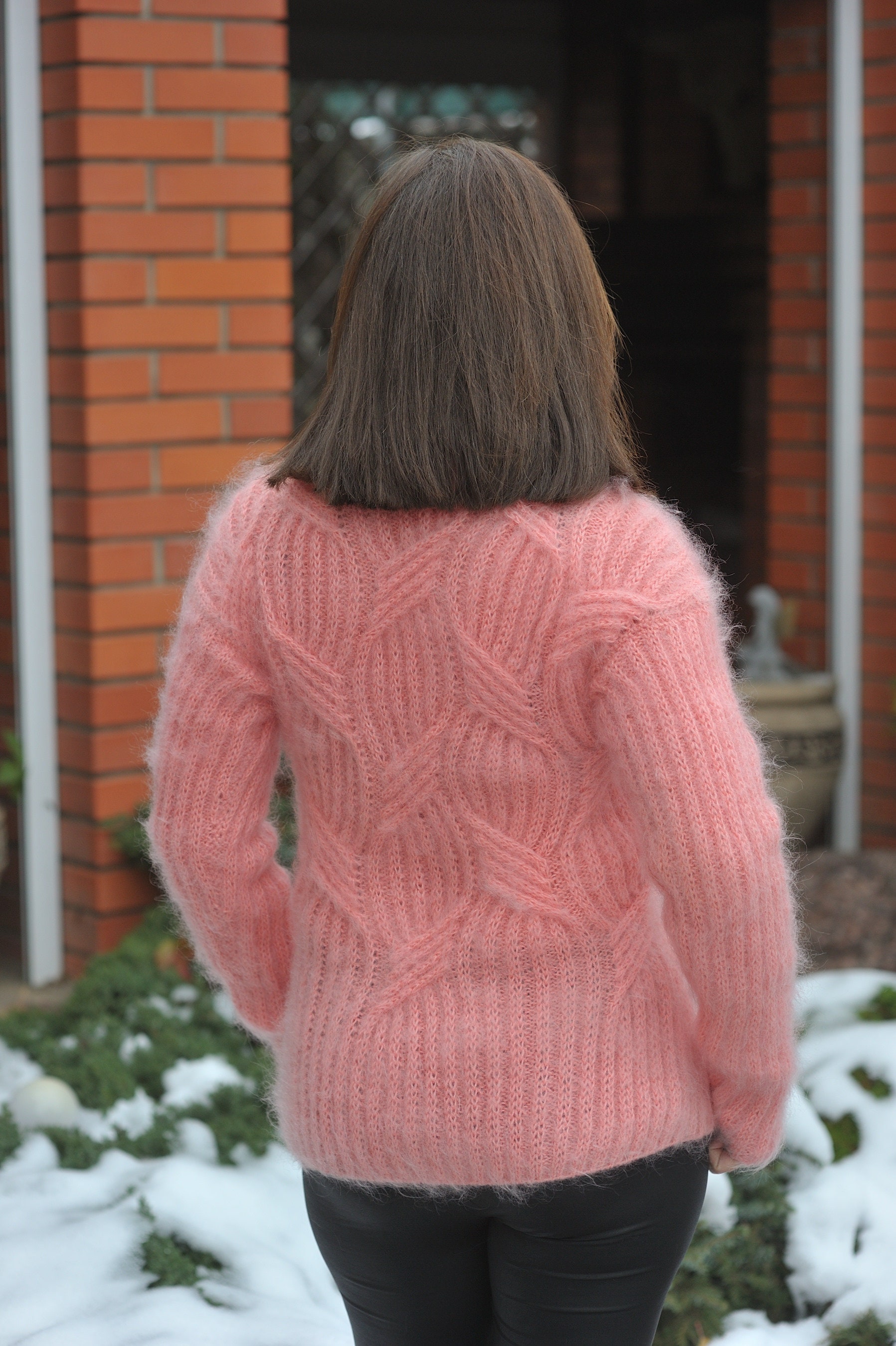 Made to Order Rose Pink Hand Knitted Mohair Bodysuit Soft Cable Knit  (435 BGN) ❤ liked on…