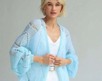 Knitted cardigan Women  Blue  Cardigan Knitted cardigan Hand knitted Jacket