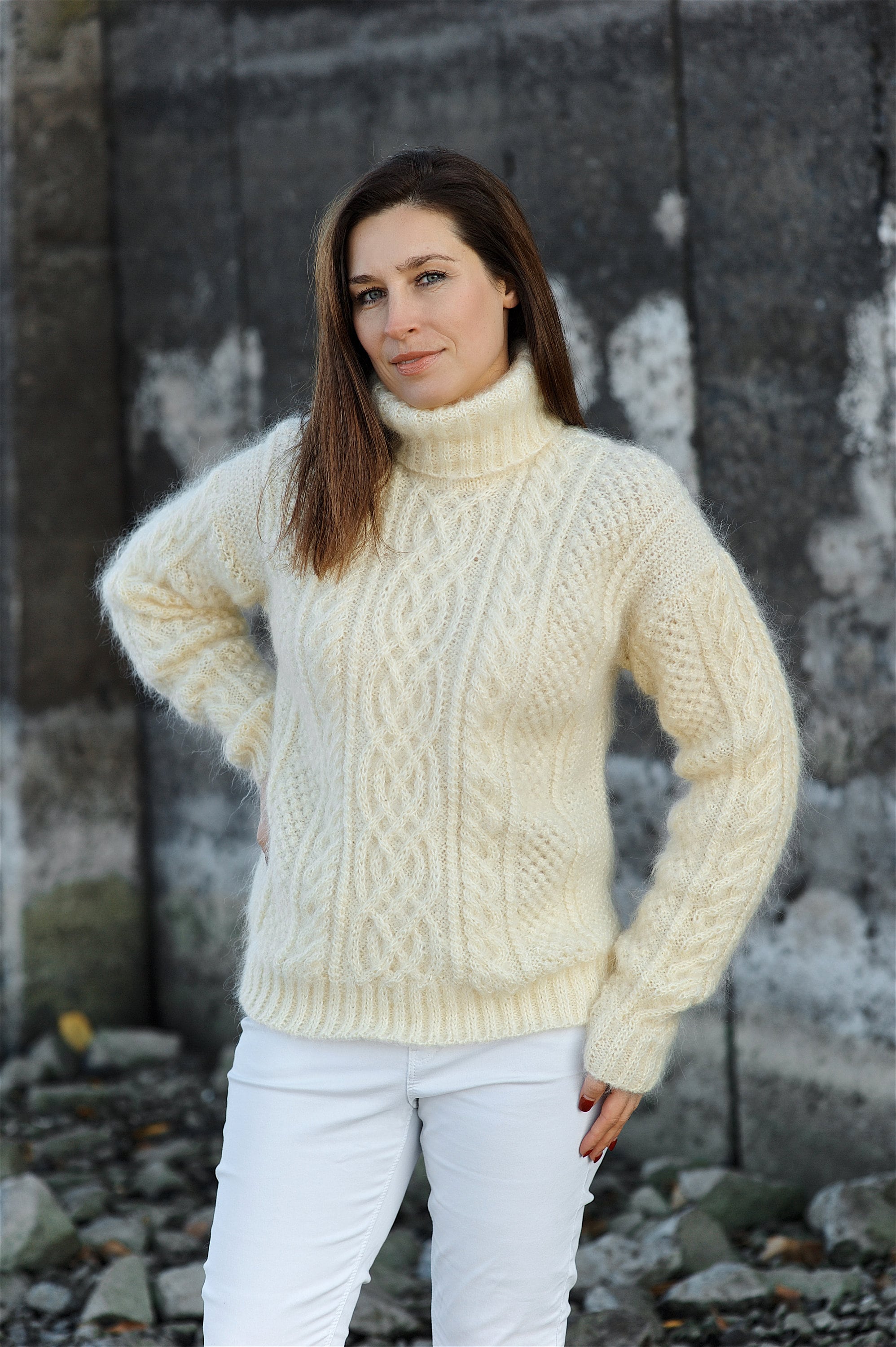 Mohair Sweater Turtleneck Sweater Cableknit Sweater Womens
