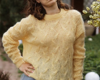 Mohair Sweater Mohair Pullover Women's sweater Yellow sweater