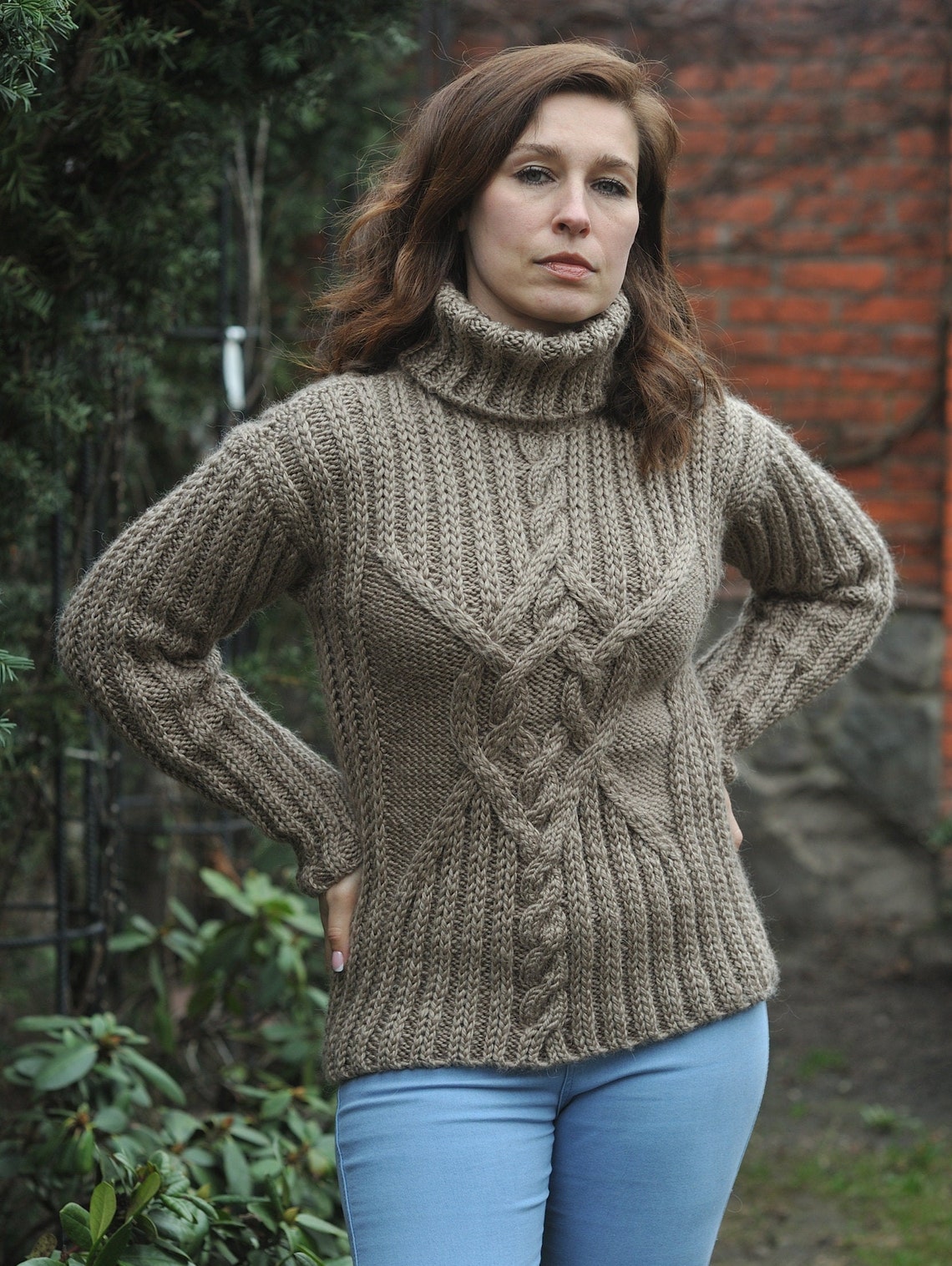 Women's Wool Sweater Cable Knitted Sweater Turtleneck - Etsy