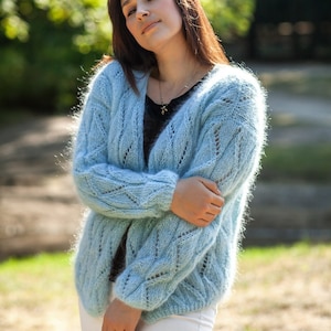 Mohair  Cardigan  blue Oversize cardigan Open front cardigan Mohair Bomber Crop Cardigan