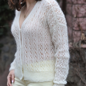 Alpaca woman cardigan white cardigan Bridal cardigan Handknit woman alpaca sweater  Merinoce cardigan Bridal Kid mohair sweater