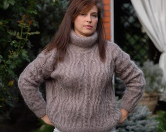 Mohair sweater Mohair Pullover  turtleneck hand knitted Sweater Cable knit sweater wool sweater
