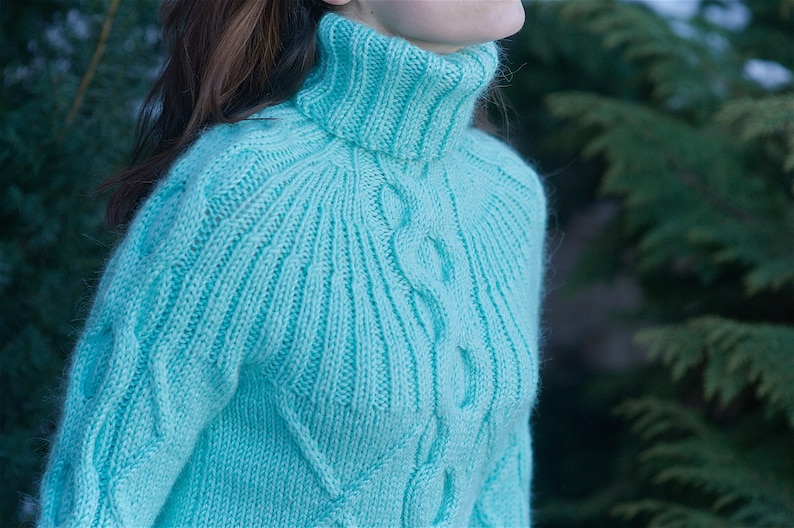 Women's wool sweater Green Knit Wool Alpaca Fashion Warm Soft Casual Sweater image 5