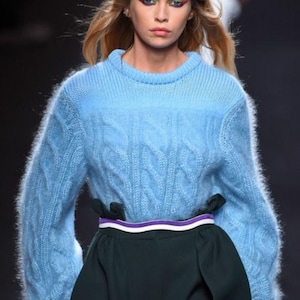 Mohair sweater mohair pullover Blue mohair sweater Cableknit Handknit
