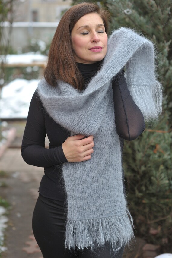 Mohair Scarf Gray Womens Oversize Long Handknitted Wool Scarf - Etsy