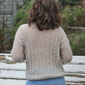 Alpaca woman cardigan Handknit woman alpaca sweater Beige Merinoce cardigan Bridal alpaca cardigan image 6