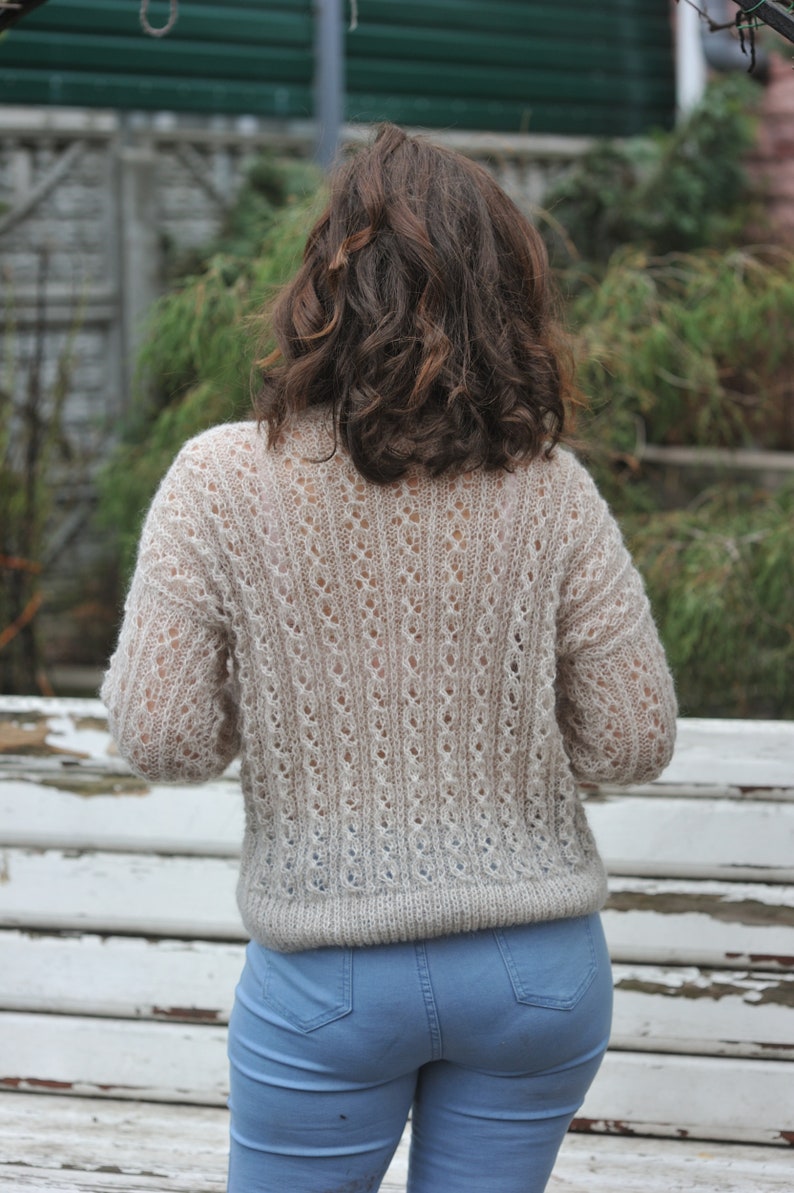 Alpaca woman cardigan Handknit woman alpaca sweater Beige Merinoce cardigan Bridal alpaca cardigan image 6