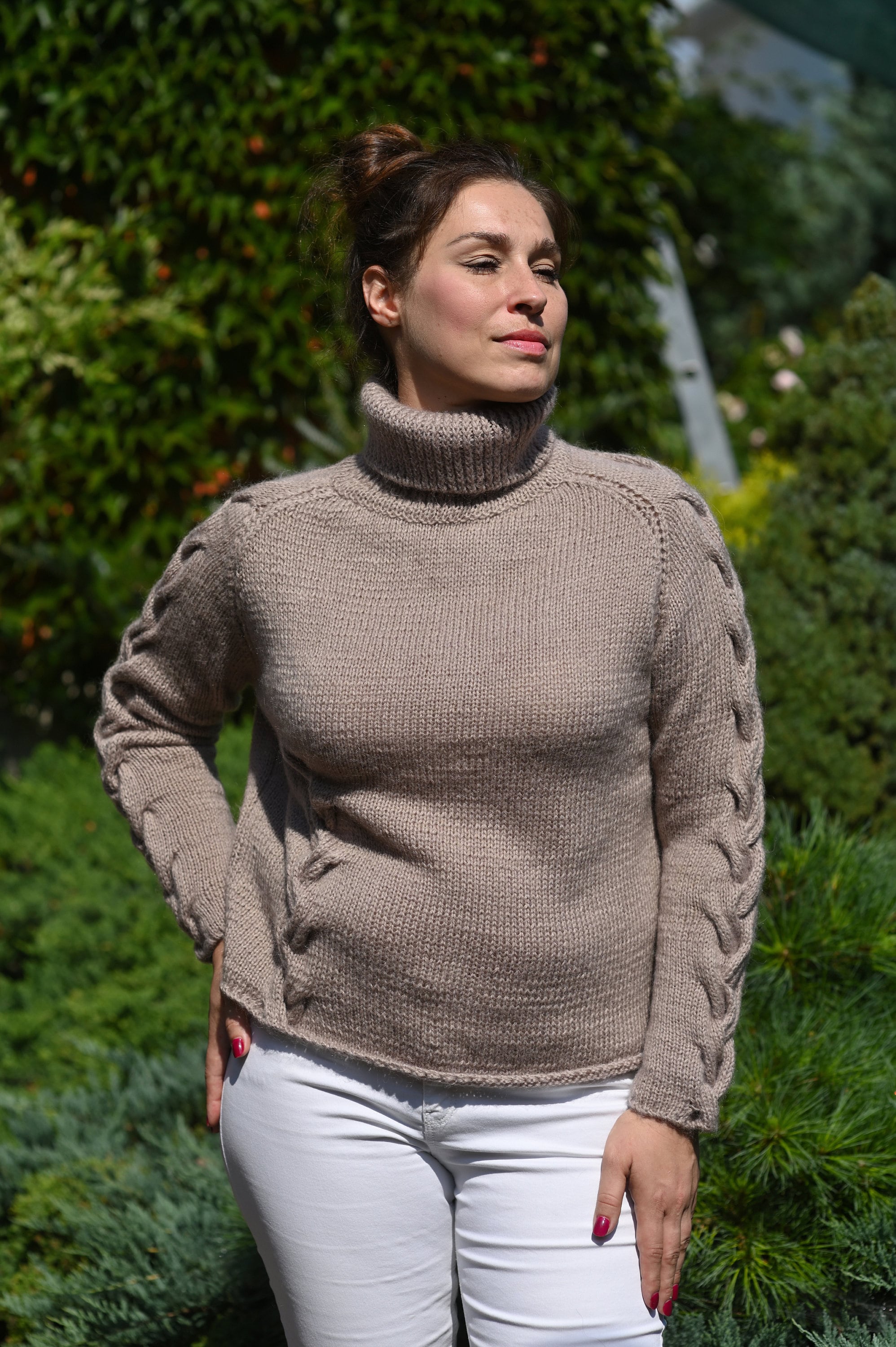 Cable Knit Wool Women Sweater Handknit Sweater Turtleneck Sweater Women